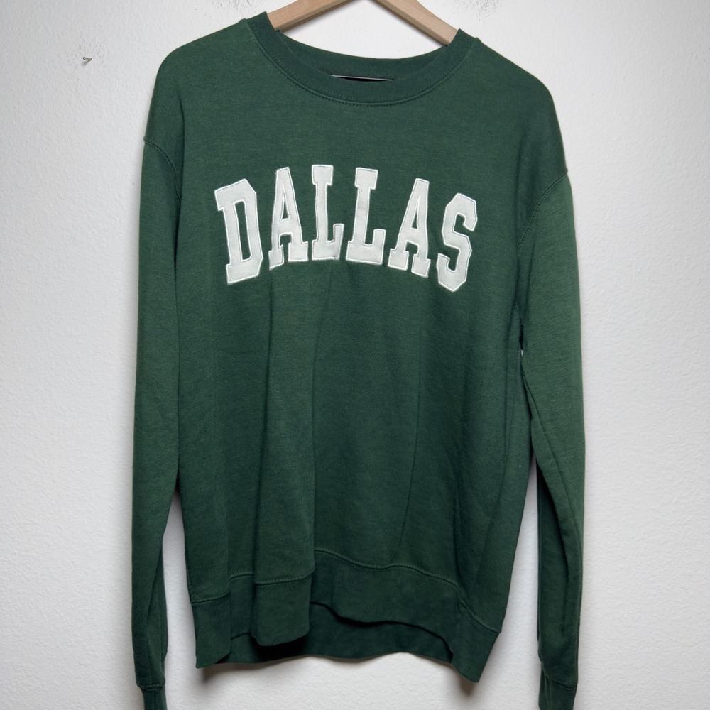 New York Popular Women Cotton Dallas Texas Sweatshirt XL Green Crewneck Pullover